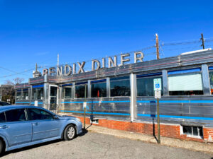 Hasbrouck Heights, Nj Usa Jan 22, 2022 Wide Landscape View Of The Iconic Bendix Diner, A Historic Old Fashioned American Diner With Counter Seating.